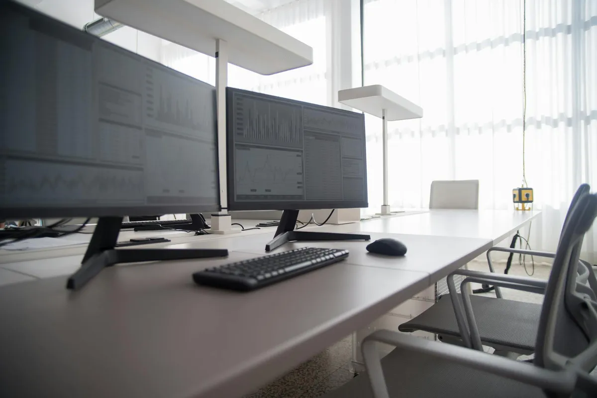 A workstation with software dashboards